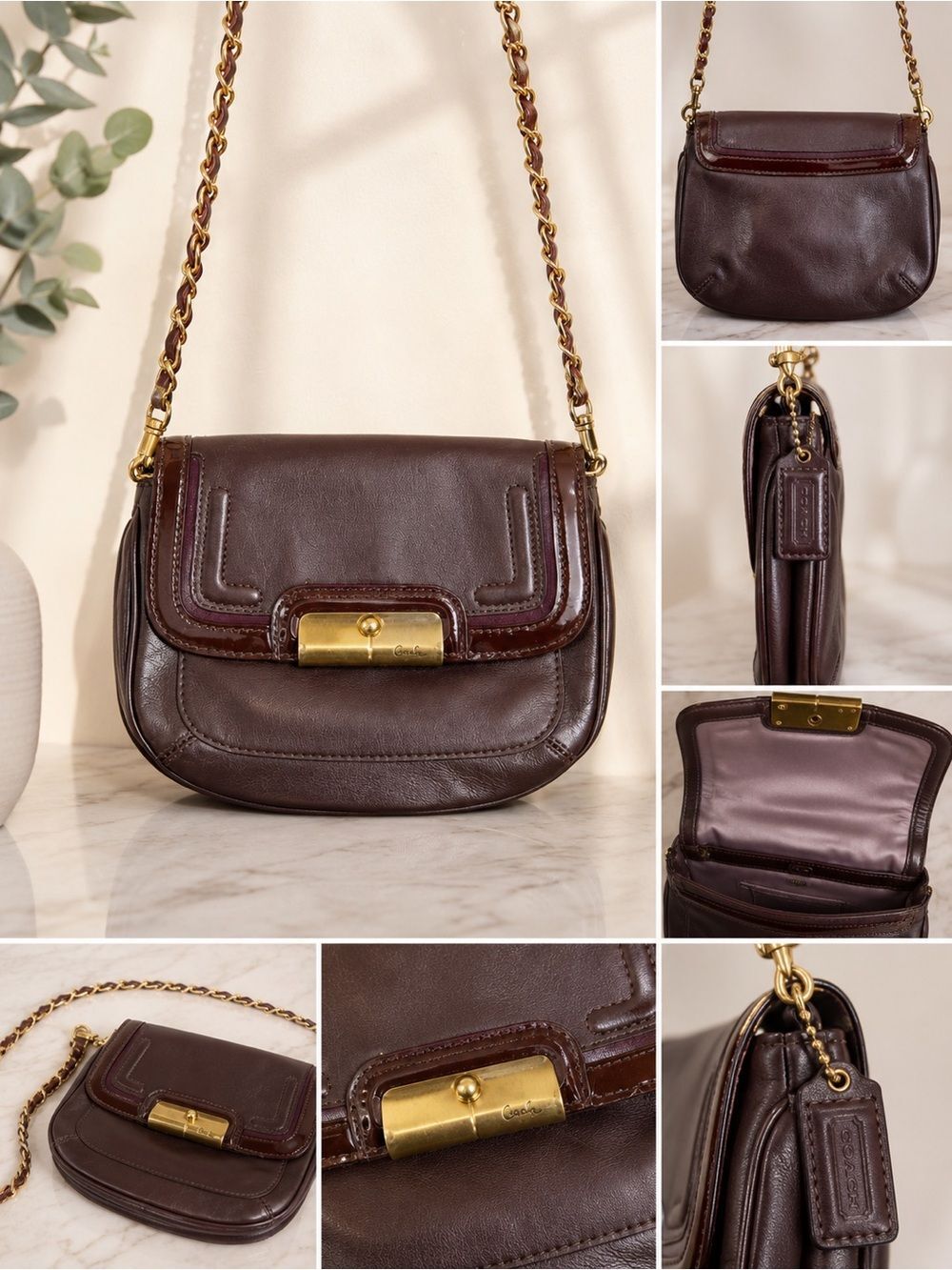 Coach Kristin Plum Purple Leather Crossbody Bag w/ Gold Hardware & Hangtag Y2K - Picture 2 of 5